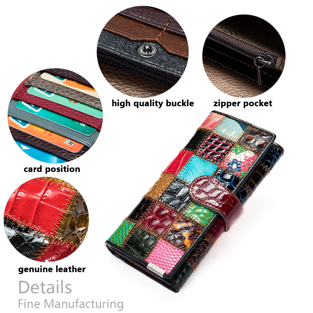 Sarah Express Colorful Patchwork Leather Long Wallet
