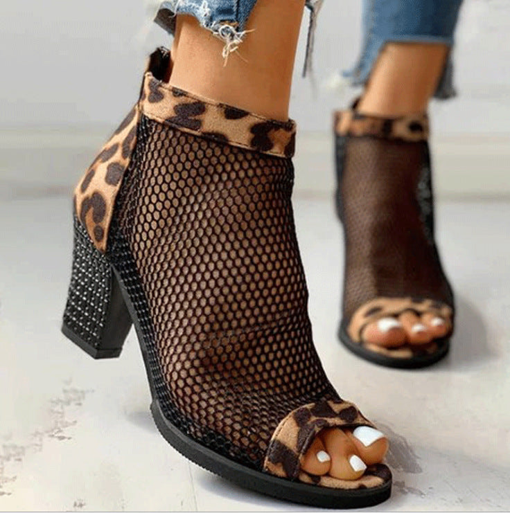 Sarah Express Fish Mouth Mesh High Heel Boots