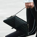 Sarah Express Stitching Contrast Trapezoid Shoulder Bag Black