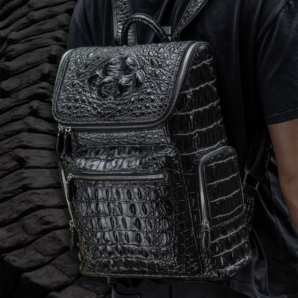Sarah Express Crocodile Texture Handmade Business Travel Backpack Full Crocodile Leather Backpac