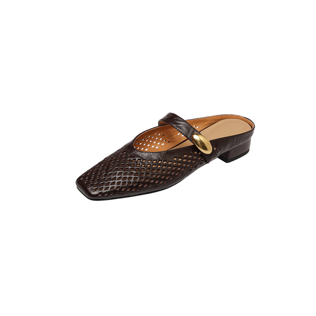 Sarah Express Perforated Sheepskin Mary Jane Mules