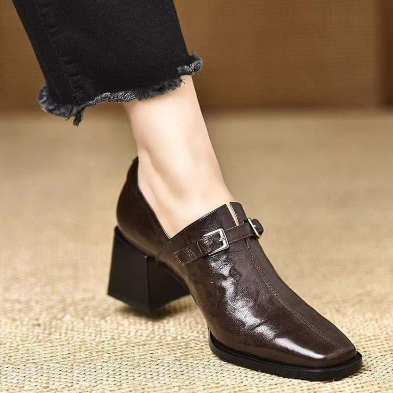 Sarah Express Square Toe Wedge Buckle Dress Boots