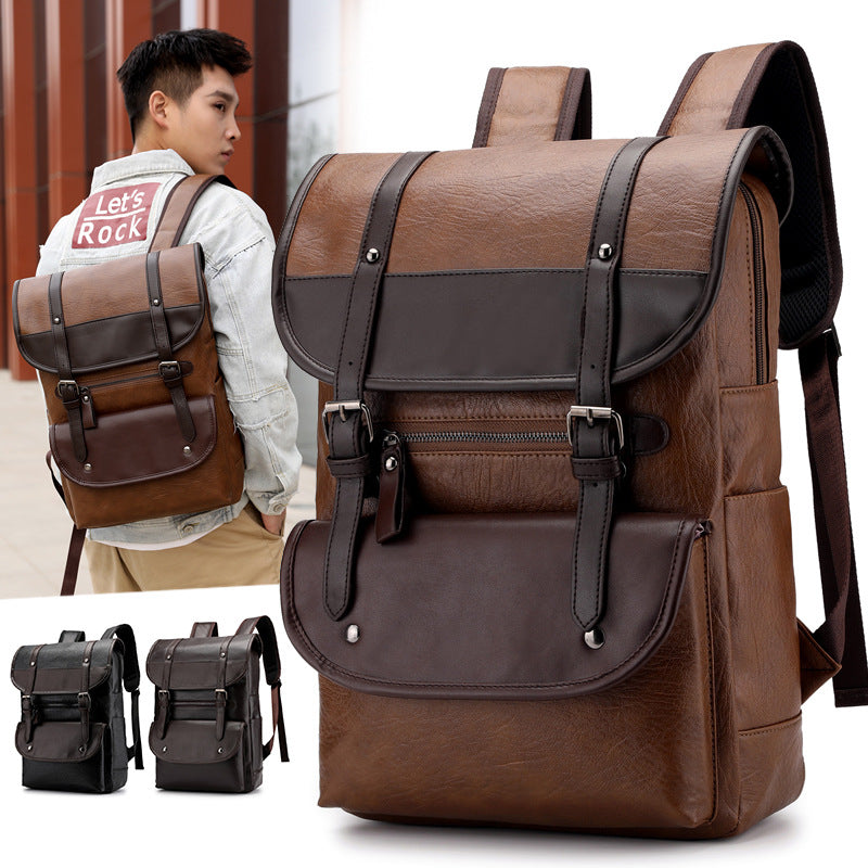 Sarah Express Waterproof PU Leather Student Laptop Backpack