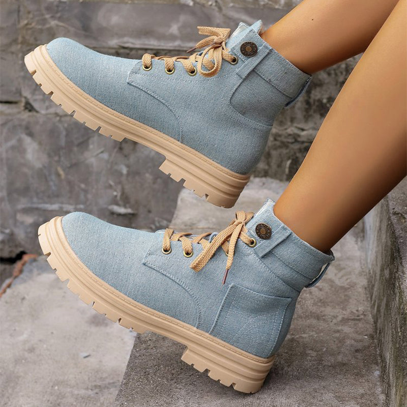 Sarah Express Denim Lace-Up Platform Ankle Boots