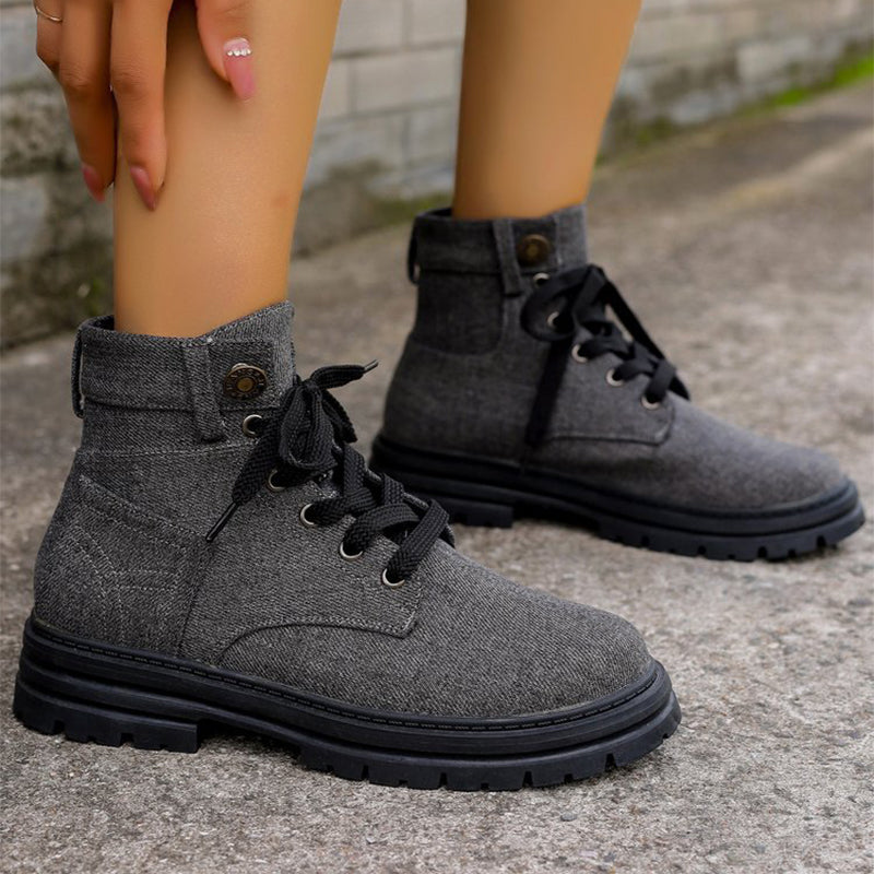 Sarah Express Denim Lace-Up Platform Ankle Boots