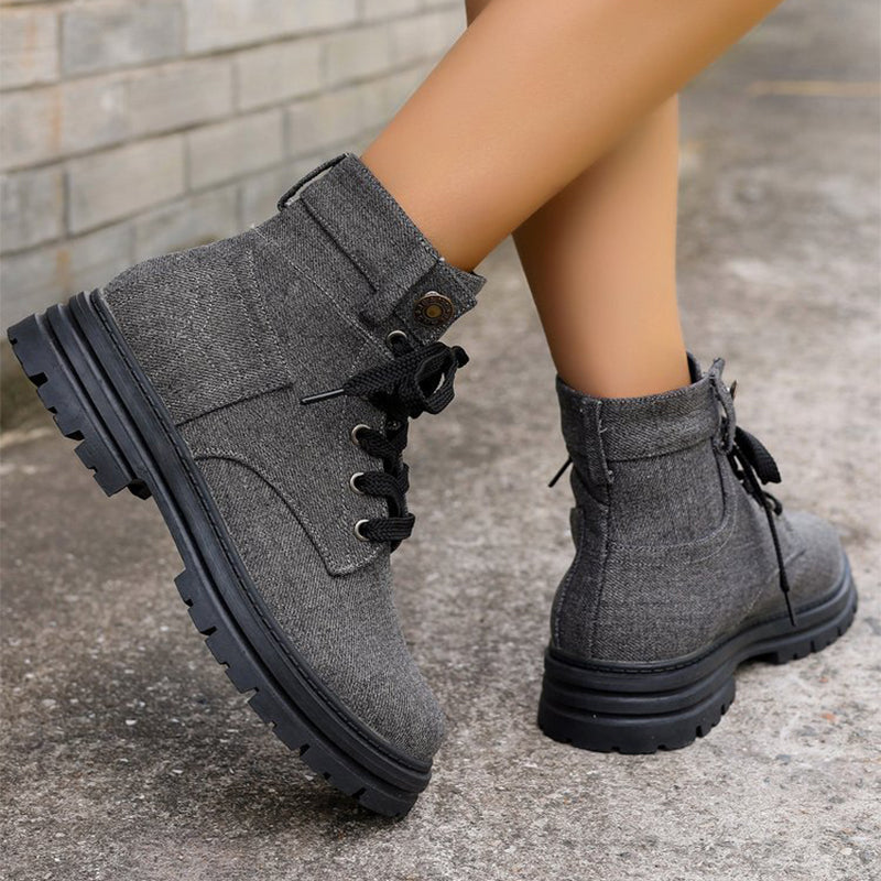 Sarah Express Denim Lace-Up Platform Ankle Boots