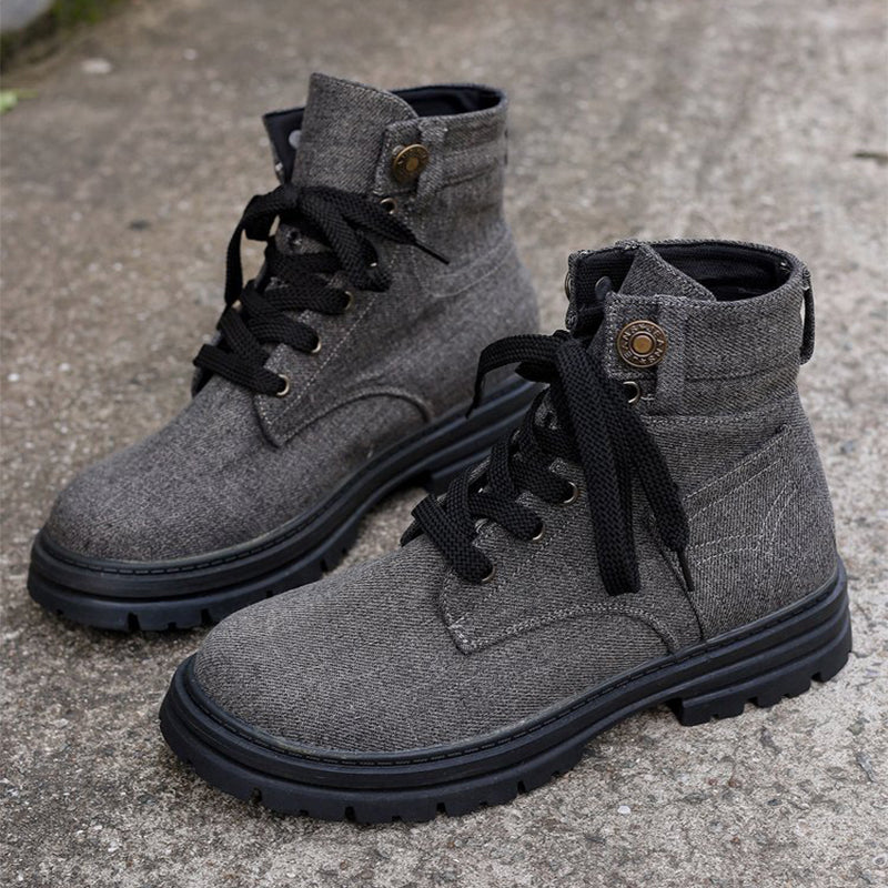 Sarah Express Denim Lace-Up Platform Ankle Boots