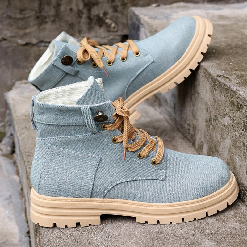 Sarah Express Denim Lace-Up Platform Ankle Boots
