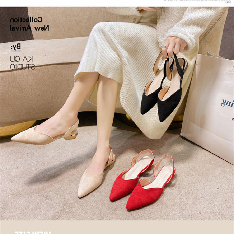 Sarah Express Pointed-Toe Low-Heel Suede Slip-On Sandals