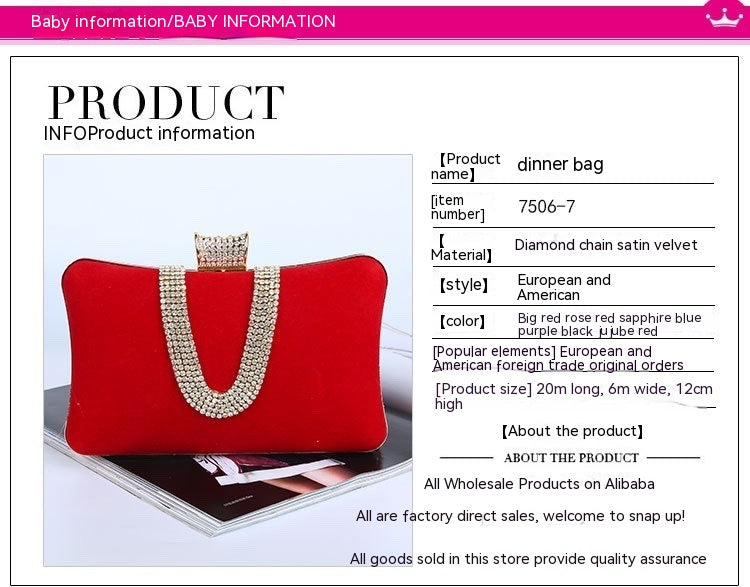 Sarah Express Velvet Diamond Embellished Evening Clutch Bag