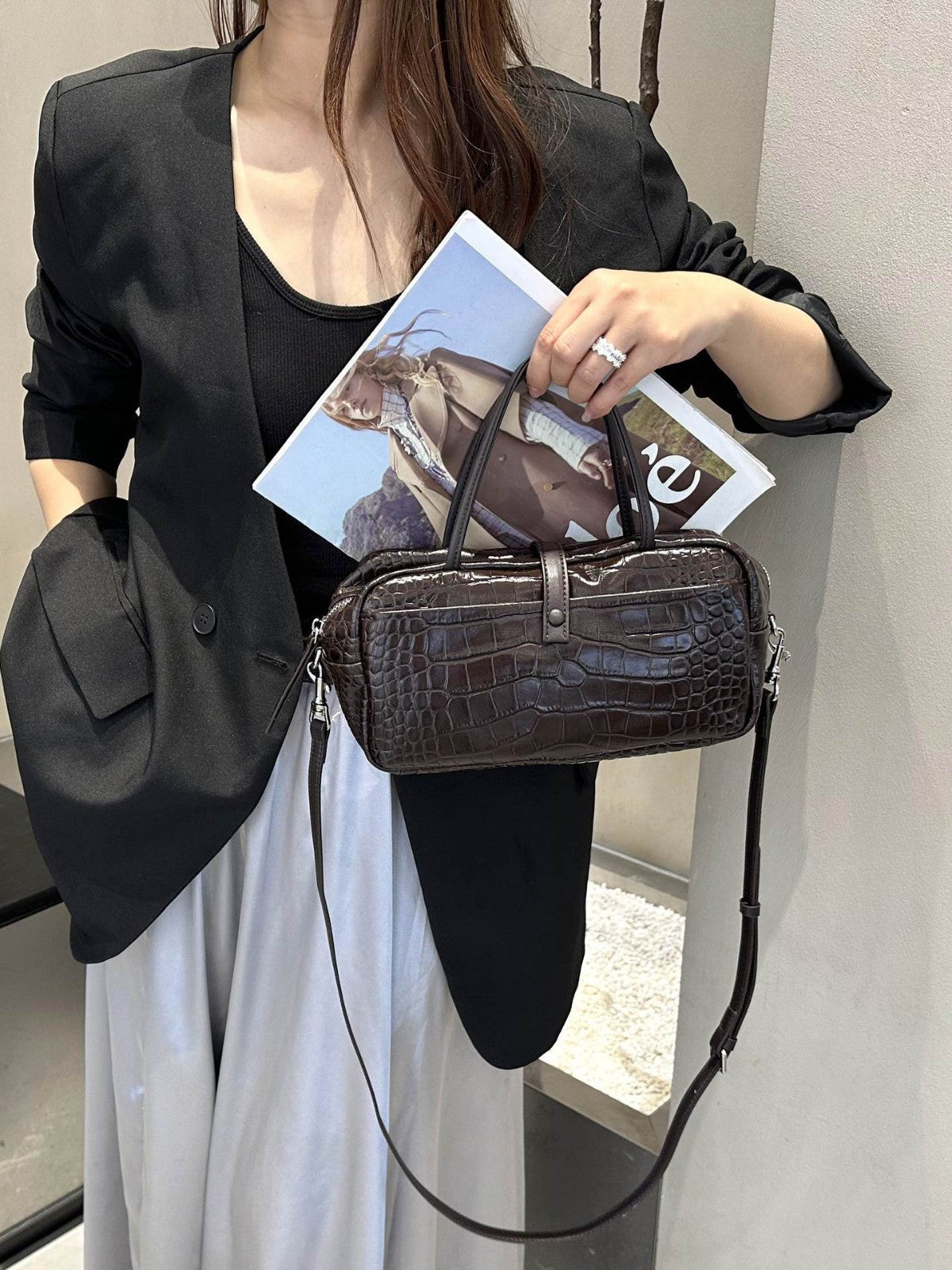 Sarah Express Crocodile Pattern Leather Toast Handbag