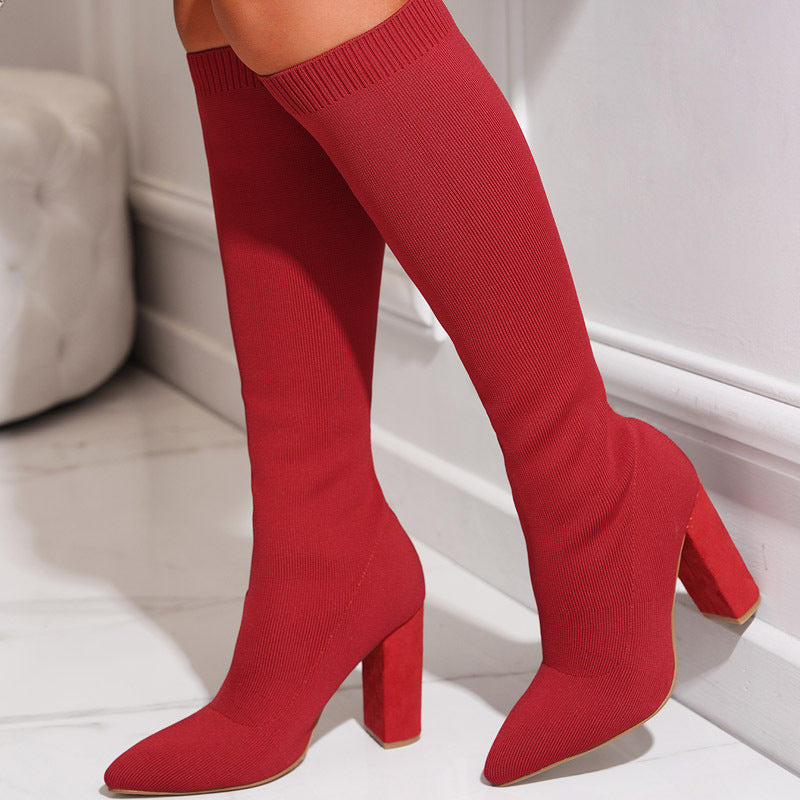 Sarah Express Women's High Heel Knit Thigh Boots