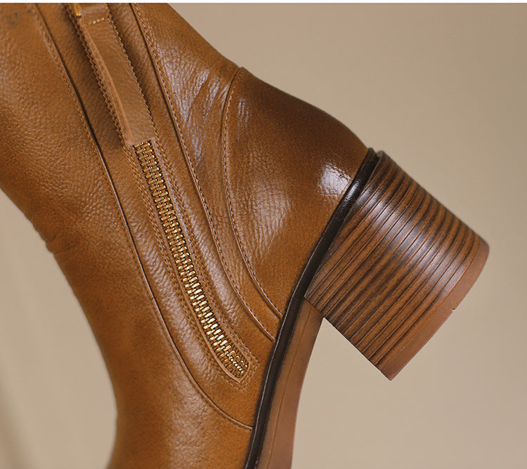Sarah Express Retro Side Zipper Block Heel Boots