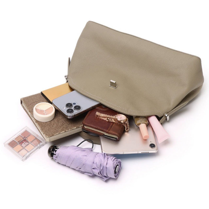 Sarah Express Premium Full-Grain Leather Dumpling Tote Bag