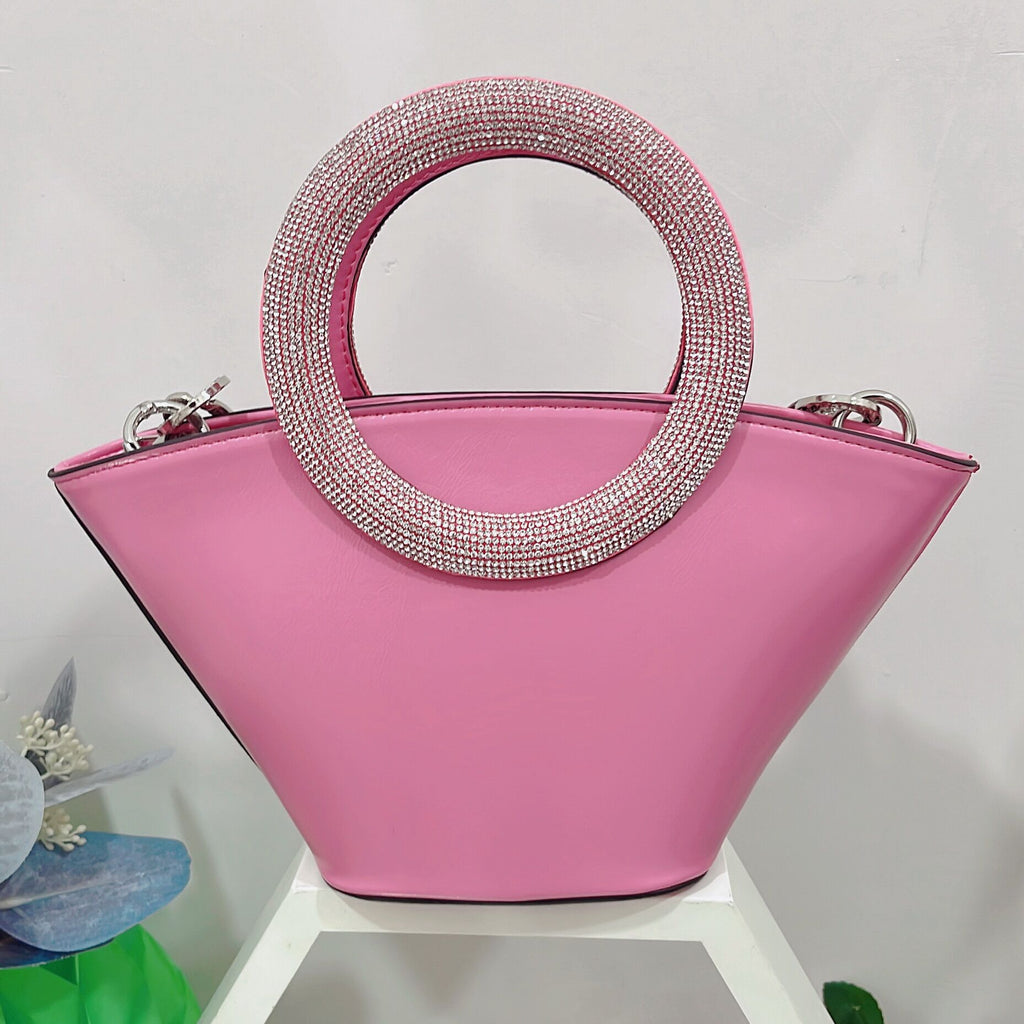 Sarah Express Diamond Embellished Round Handle Bucket Bag