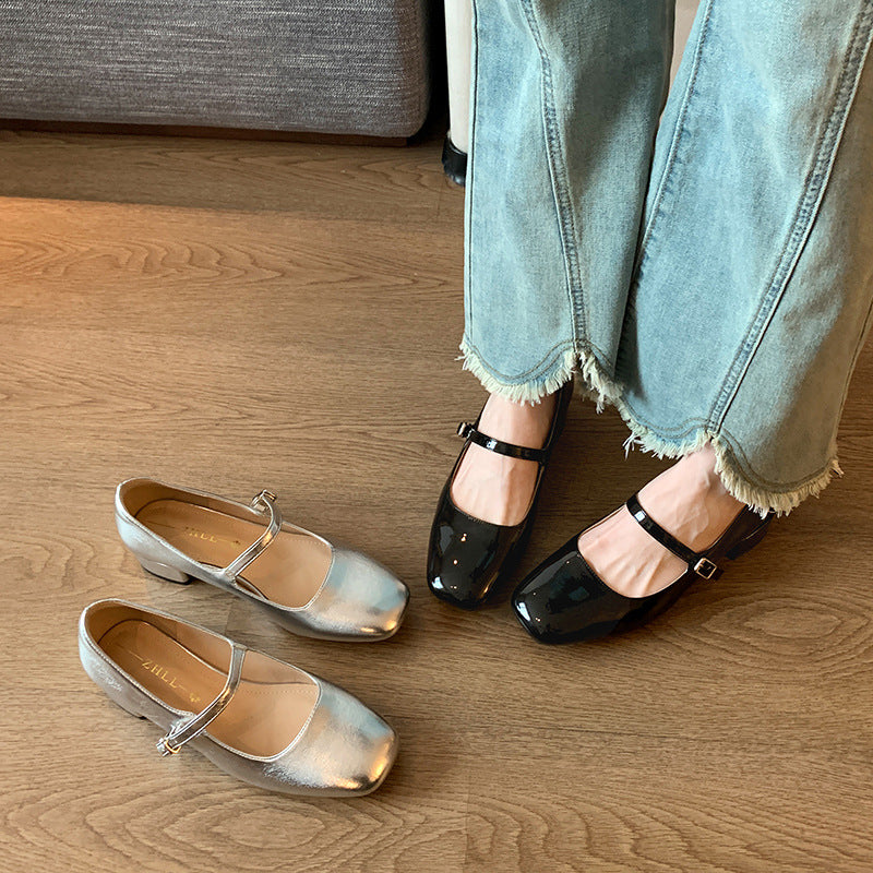 Sarah Express Square Toe Low Heel Mary Jane Pumps