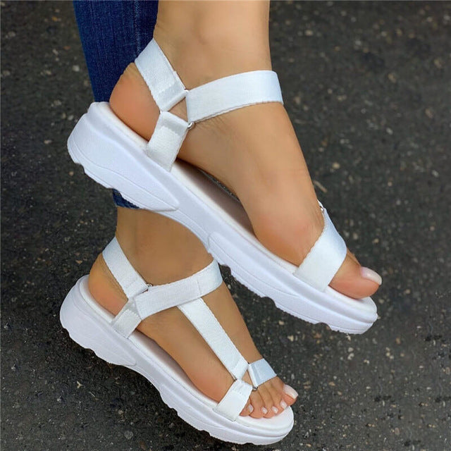 Sarah Express Adjustable Strap Flat Sport Sandals White