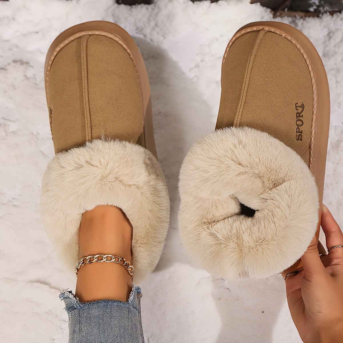 Sarah Express Women's Plush Faux Fur Platform Slippers
