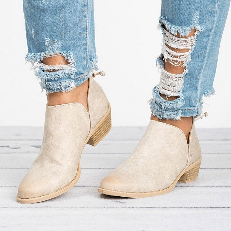 Sarah Express Women's Pointed Toe Slip-On Ankle Boots Beige