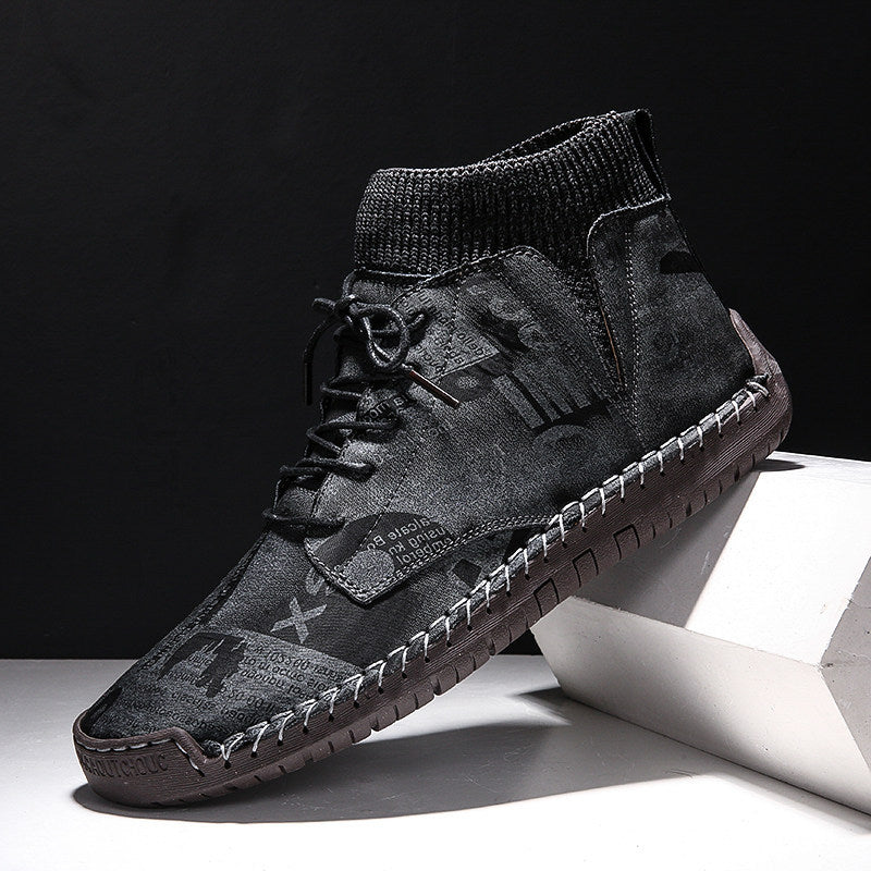 Sarah Express High-Top Cotton-Padded Patterned Casual Sneakers Black A