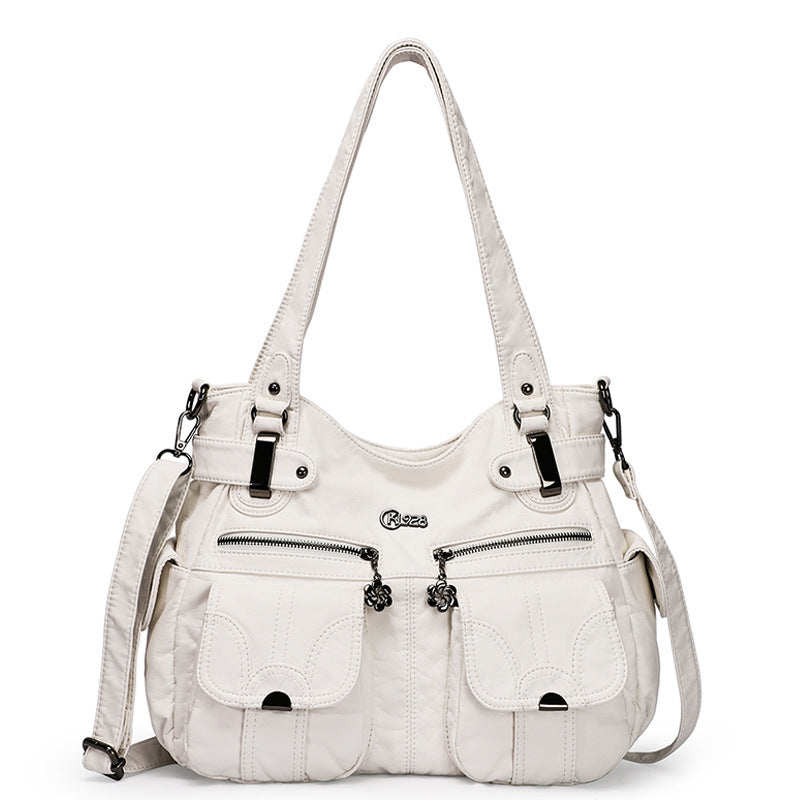 Sarah Express Soft Leather Multi-Pocket Messenger Bag White