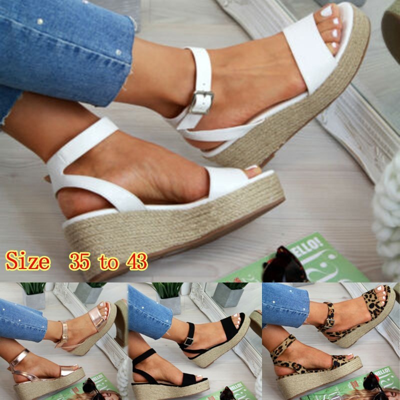 Sarah Express Women's Platform Wedge Ankle Strap Sandals
