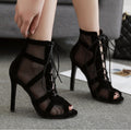 Sarah Express Open-Toe Suede Stiletto Platform Heels Black