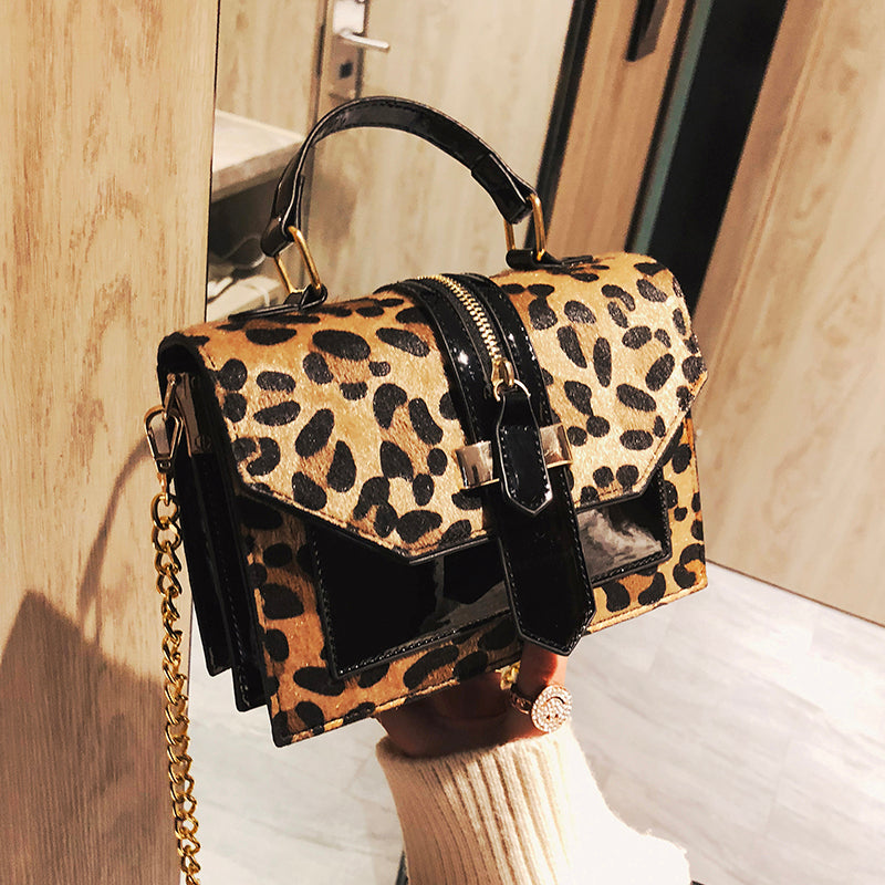 Sarah Express Leopard Print Structured Crossbody Shoulder Bag