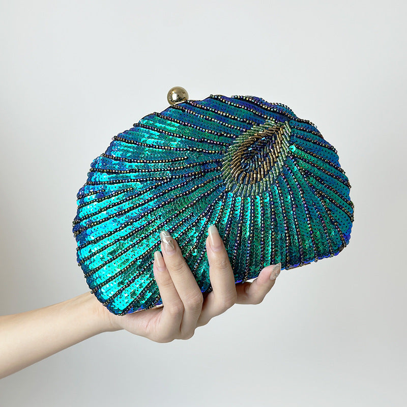 Sarah Express Vintage Beaded Peacock Pattern Crossbody Handbag Blue
