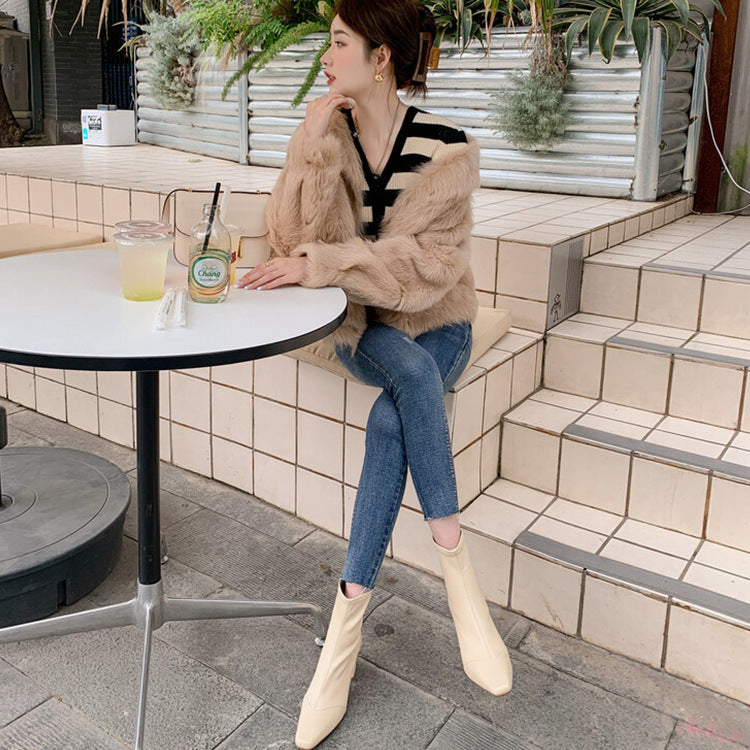 Sarah Express Square Toe Elastic Chunky Heel Boots