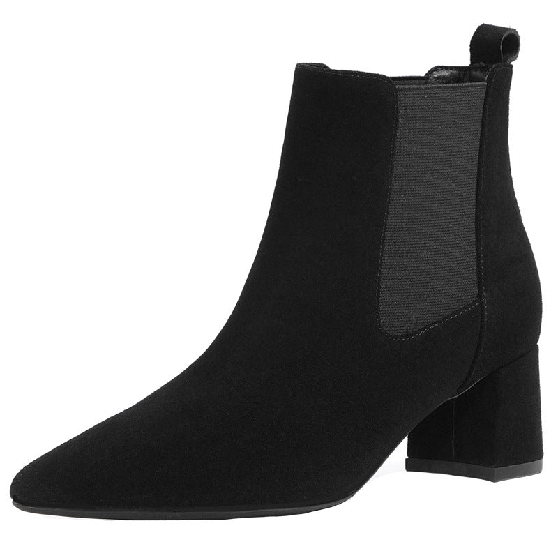 Sarah Express Pointed Toe Mid-Heel Ankle Boots Black single li