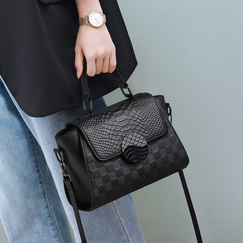 Sarah Express Structured Crocodile Embossed Leather Shoulder Bag