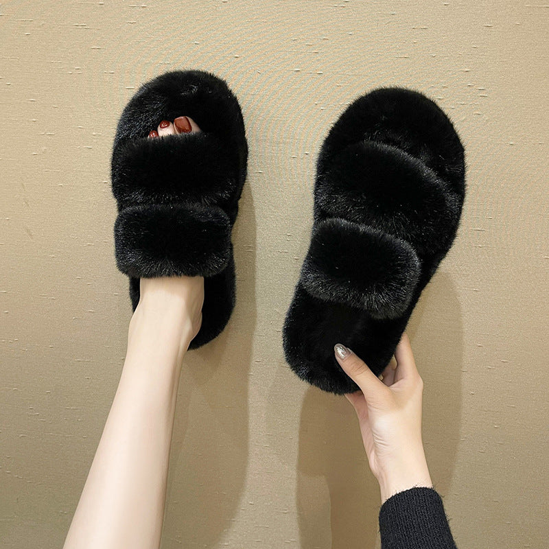 Sarah Express Women's Faux Fur Fuzzy House Slippers Black