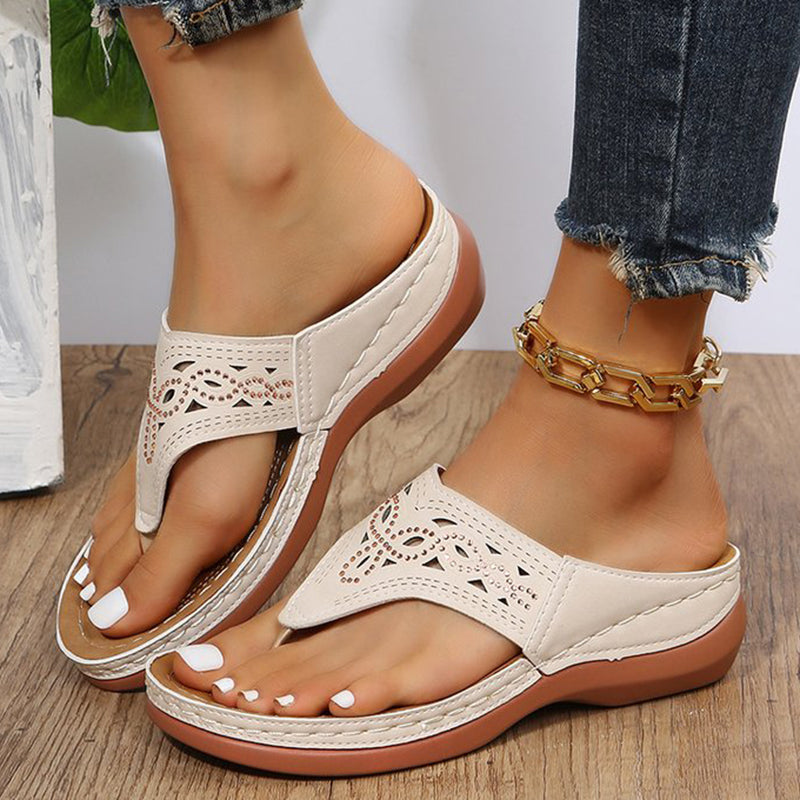 Sarah Express Rhinestone Wedge Platform Clip-Toe Sandals