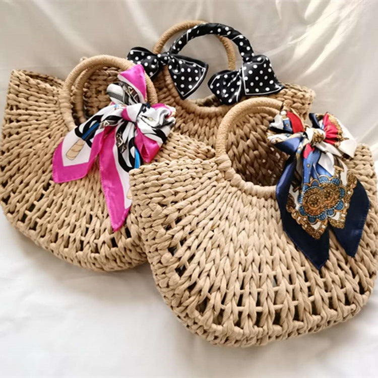 Sarah Express Woven Straw Beach Bag With Scarf