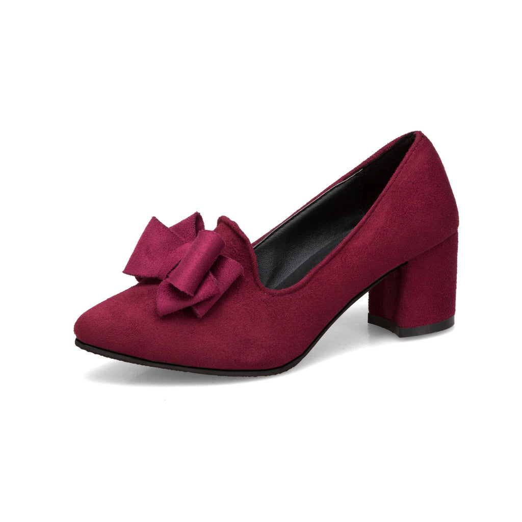Sarah Express Pointy Toe Chunky Heel Bow Pumps