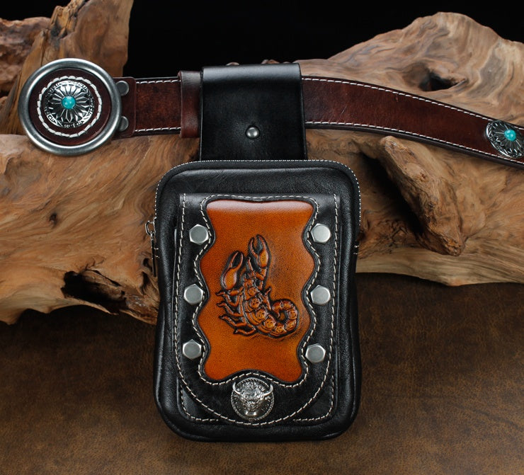 Sarah Express Leather Scorpion Embossed Belt Pouch
