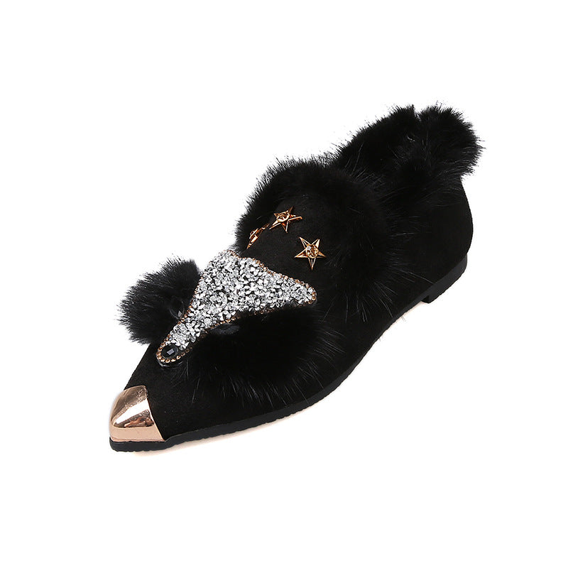 Sarah Express Suede Pointed Toe Fur Lined Flats