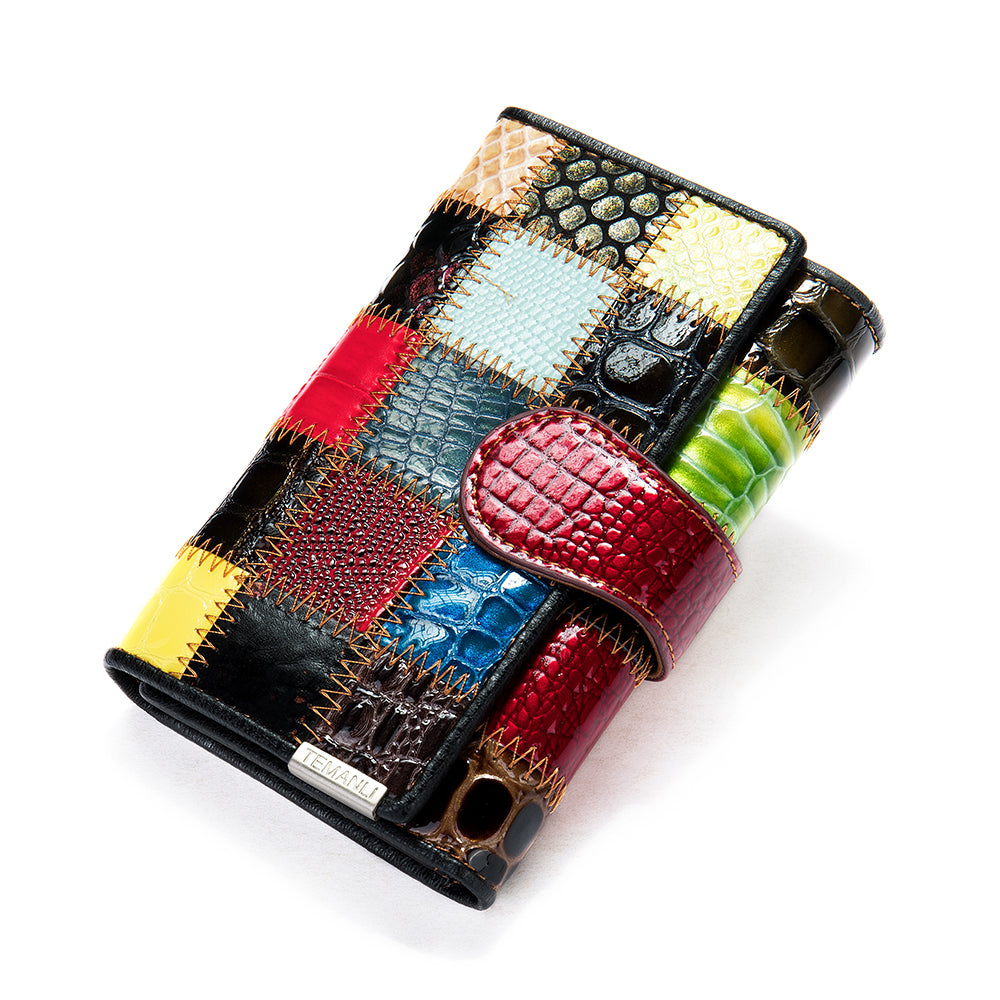 Sarah Express Colorful Patchwork Leather Long Wallet Short