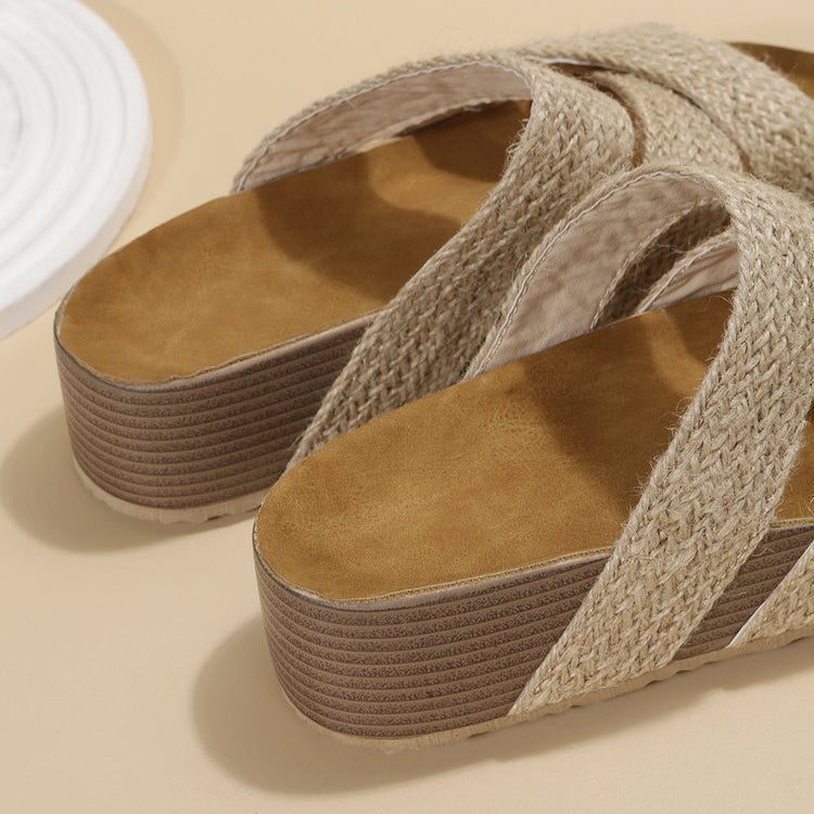 Sarah Express Woven Cross-Strap Platform Sandals