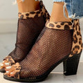 Sarah Express Fish Mouth Mesh High Heel Boots Leopard Print