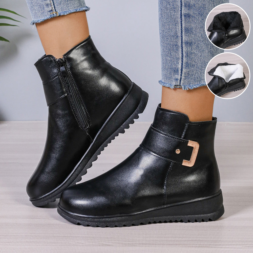 Sarah Express Women's Fleece Lined Zipper Ankle Boots