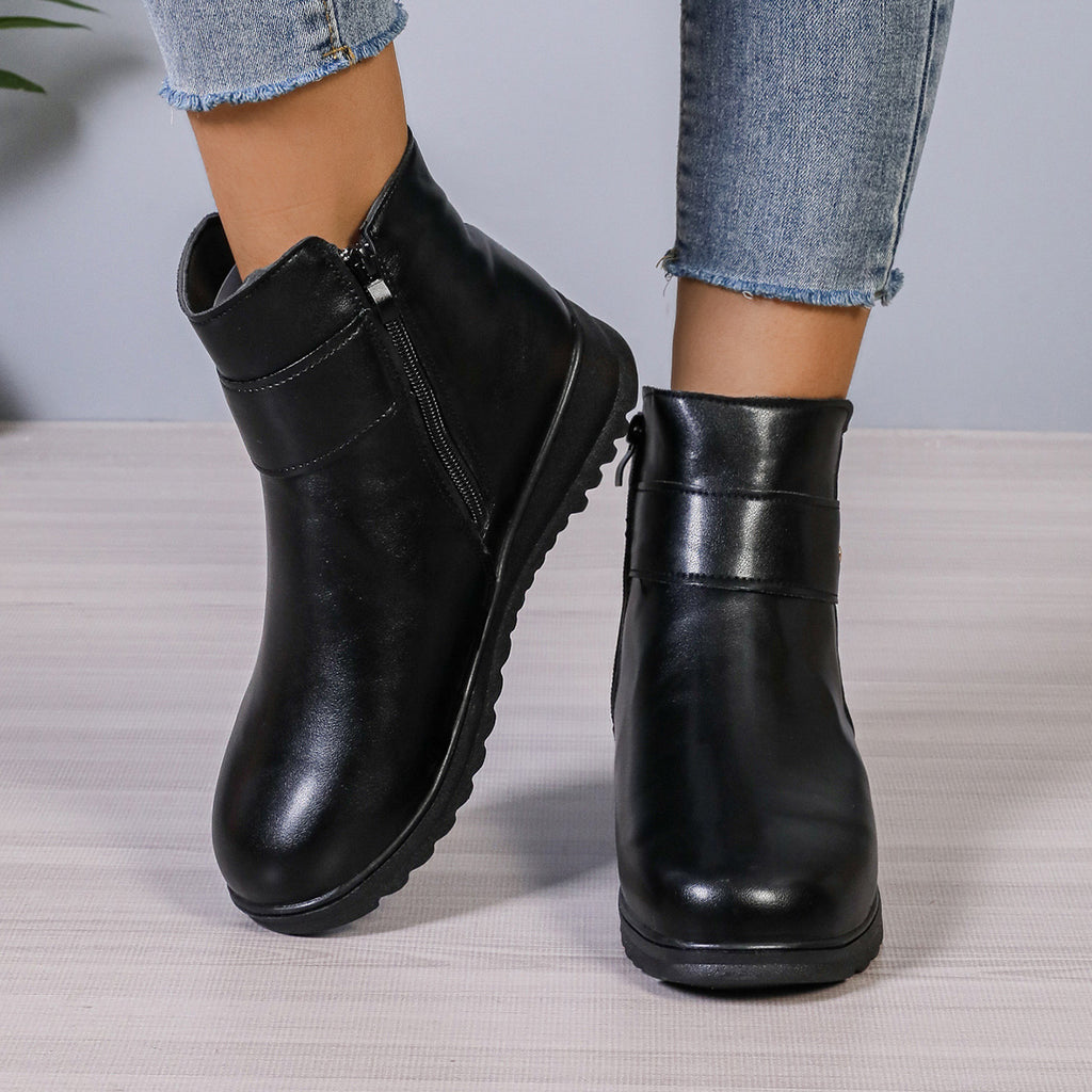Sarah Express Women's Fleece Lined Zipper Ankle Boots