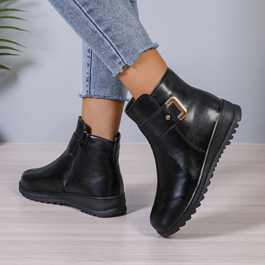 Sarah Express Women's Fleece Lined Zipper Ankle Boots