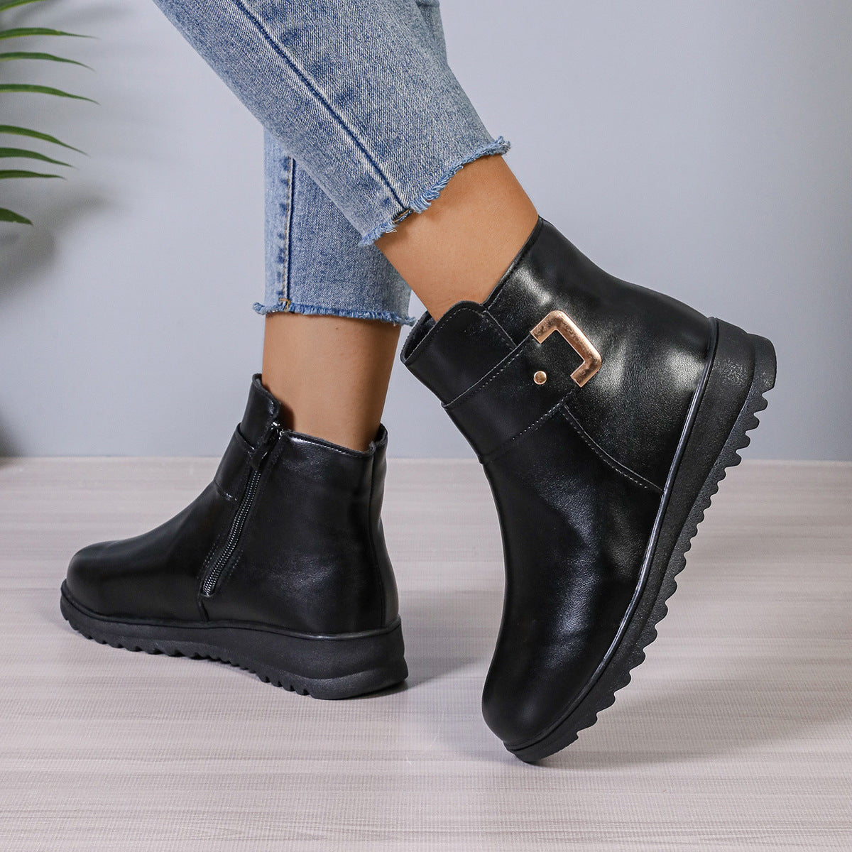 Sarah Express Women's Fleece Lined Zipper Ankle Boots