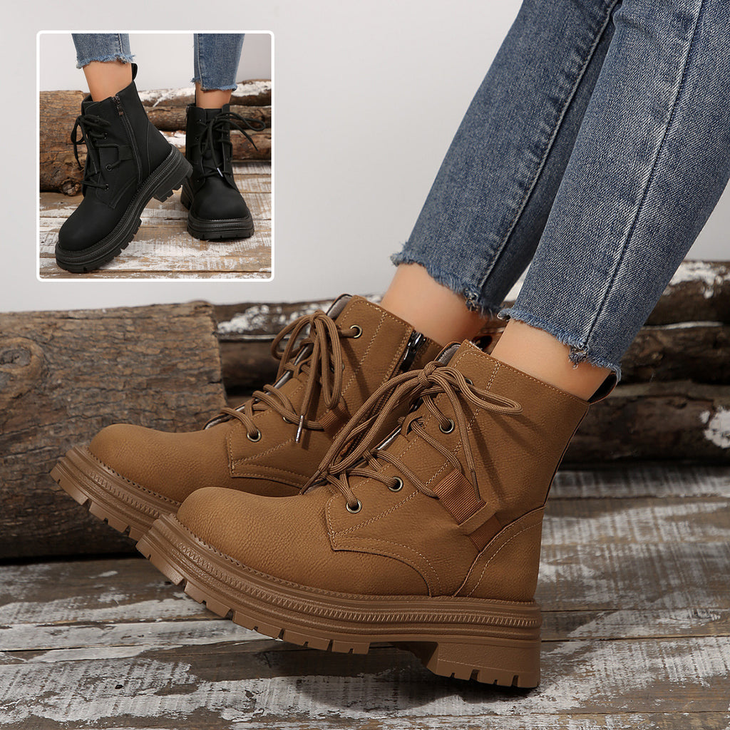 Sarah Express Women's Lace-Up Round Toe Ankle Boots