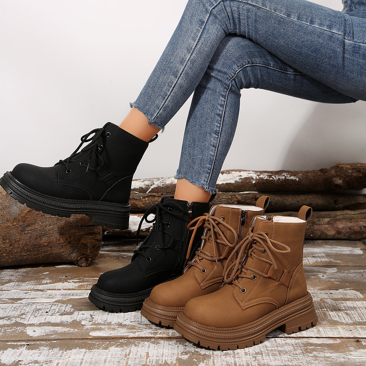 Sarah Express Women's Lace-Up Round Toe Ankle Boots