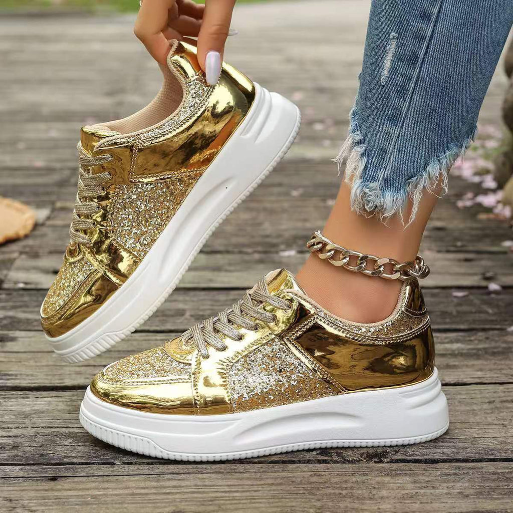 Sarah Express Women's Sequin Lace-Up Casual Sneakers