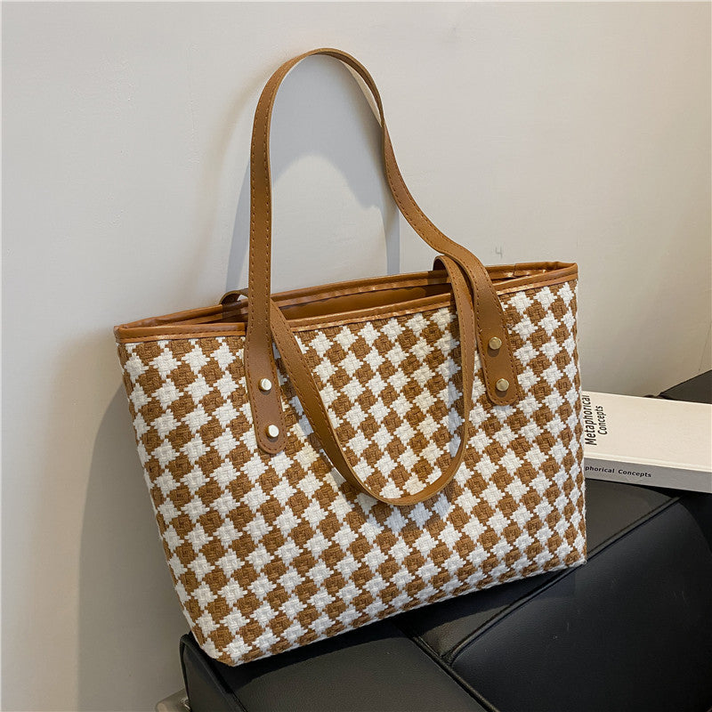 Sarah Express Plaid Nylon Shoulder Tote Bag