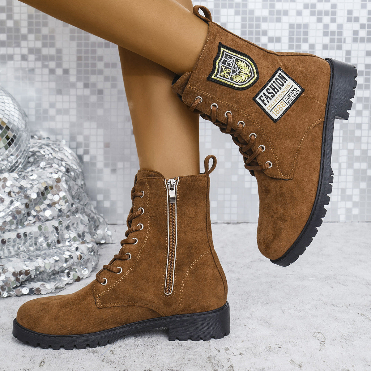 Sarah Express Women's Lace-Up Chunky Platform Ankle Boots